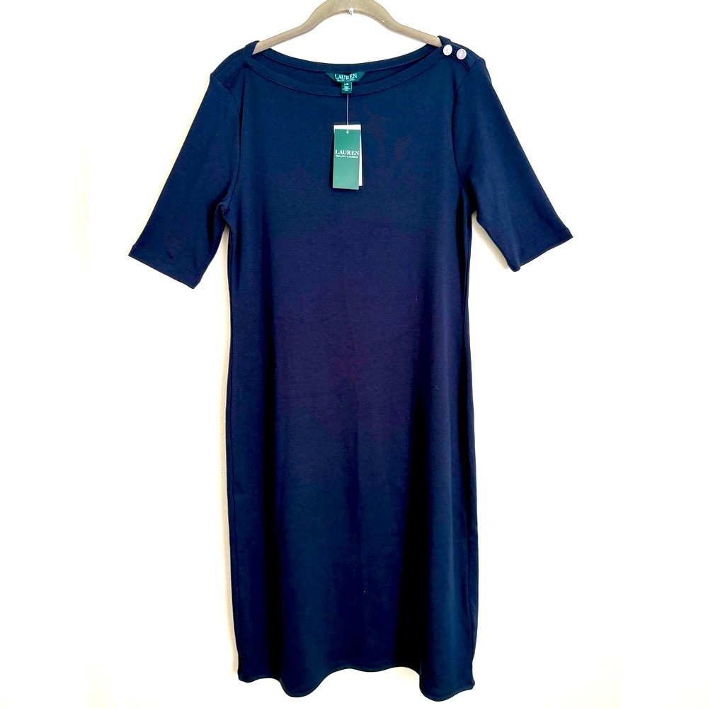 Lauren Ralph Lauren 100% Cotton Bodycon Dress 1/2 Short Sleeves Sz L